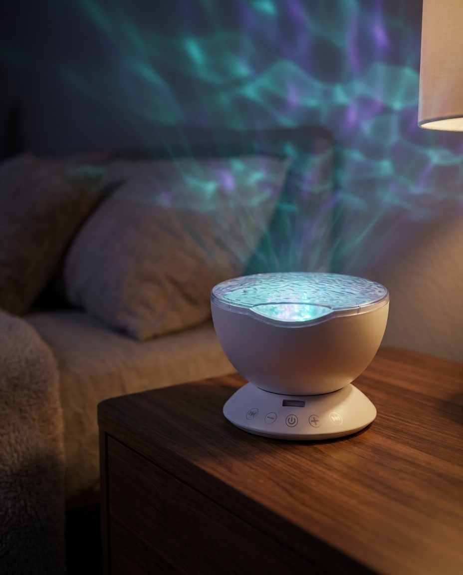 Lumora Aurora Projector in a cozy bedroom